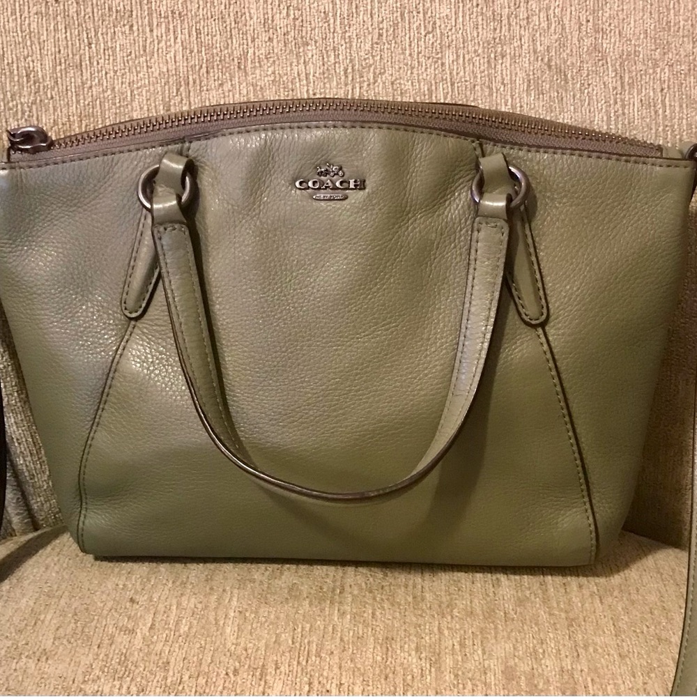 Army Green Coach “Mini Kelsey” Leather Crossbody / Handbag